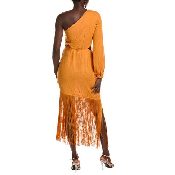 Le Superbe Womens Fringe With Benefits Linen-Blend Maxi Dress, Orange - Picture 2 of 3
